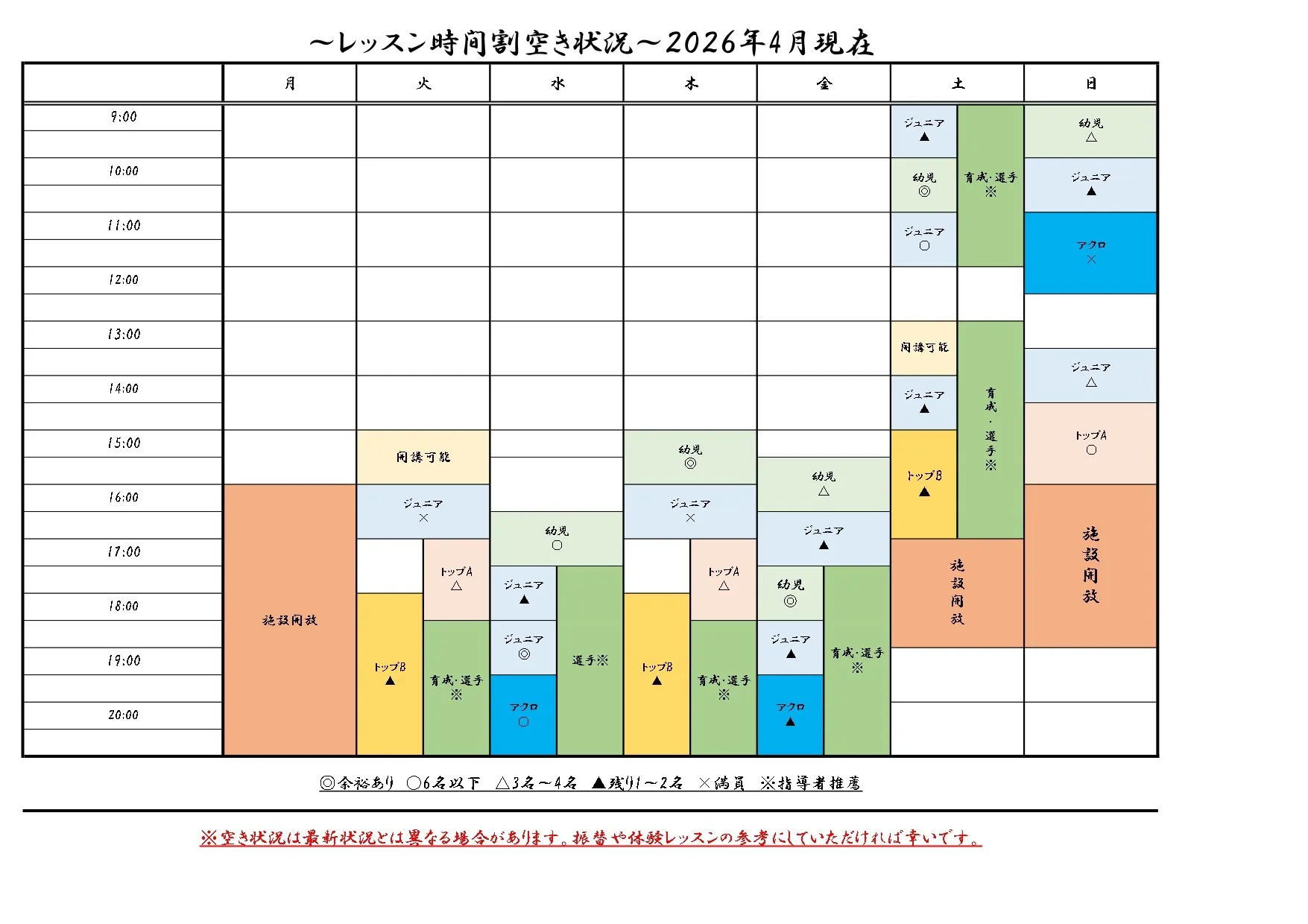 『現在の空き状況について：2026年4月』