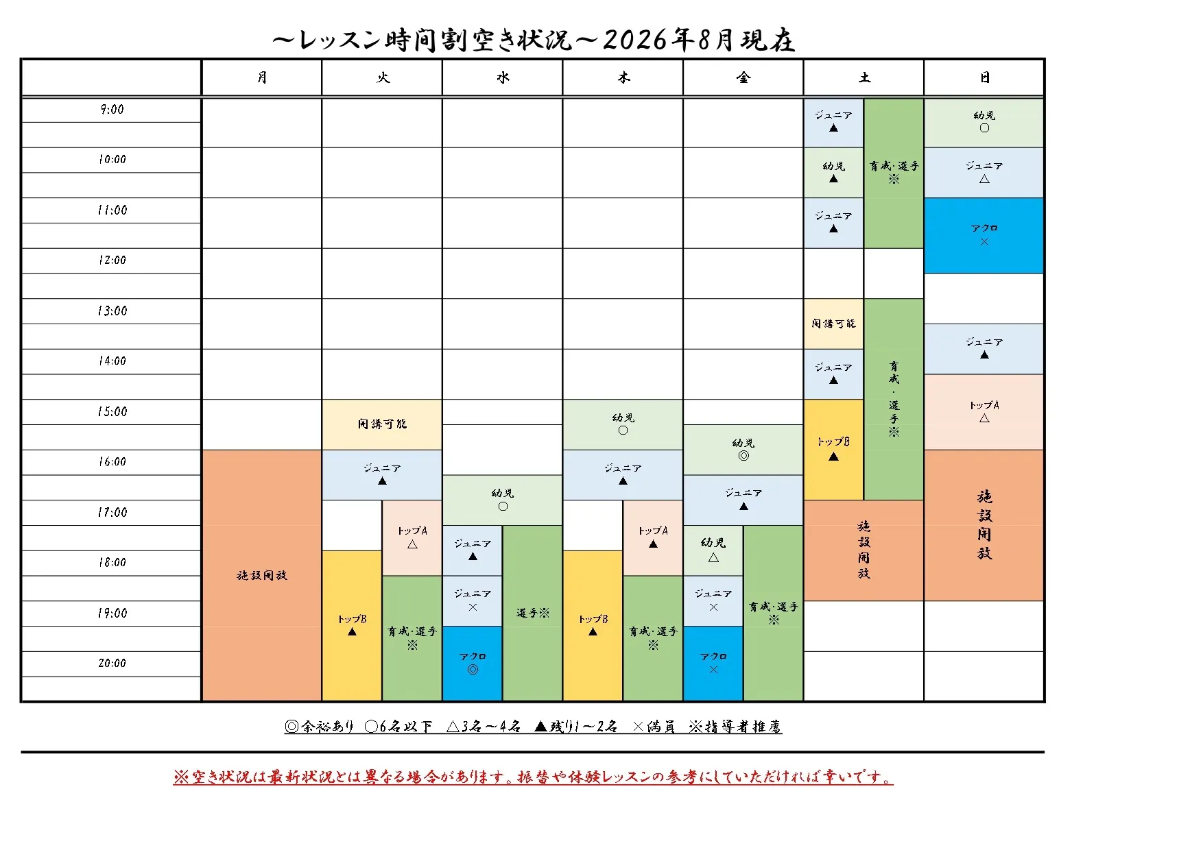 『現在の空き状況について：2026年8月』
